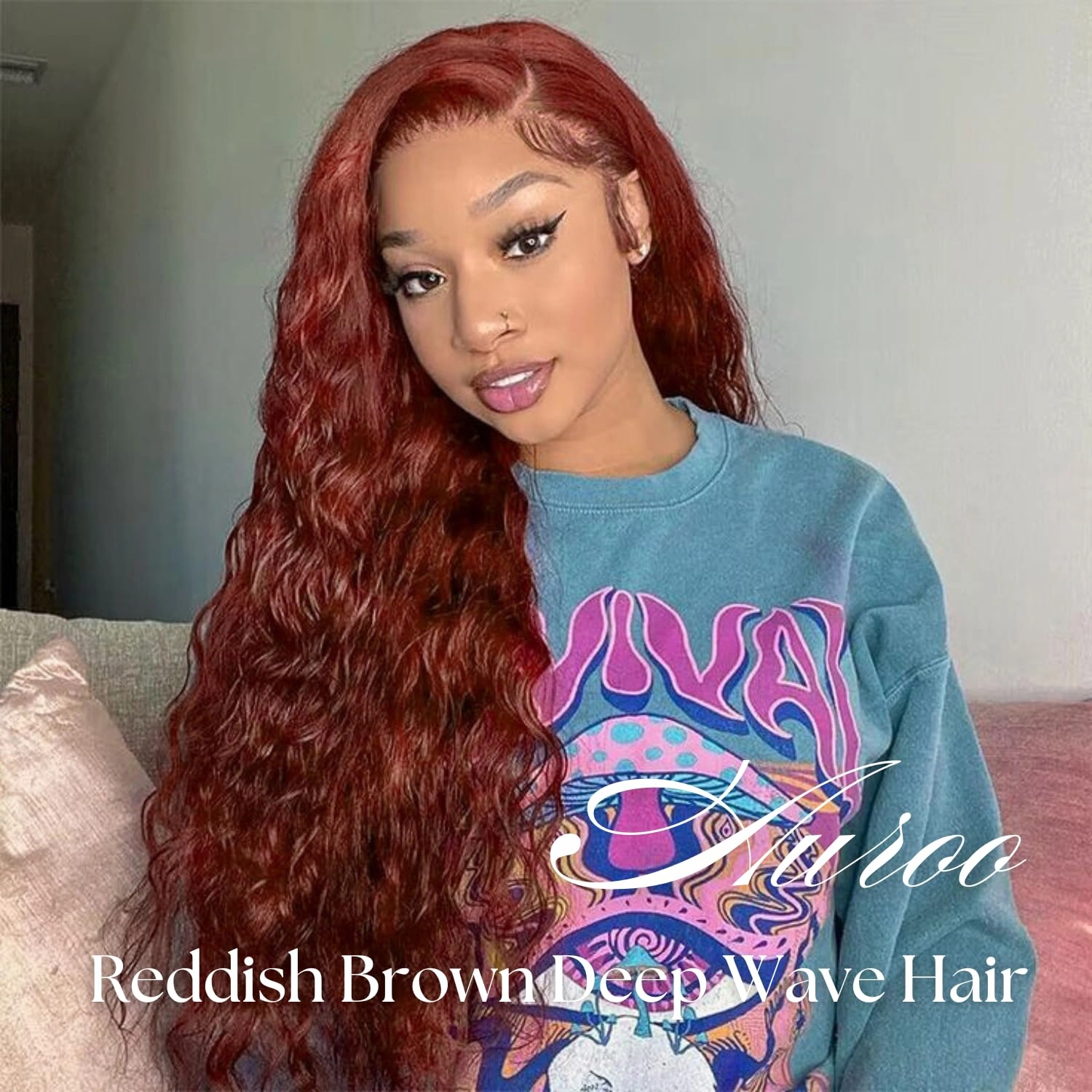 Reddish Brown Curly Human Hair, Thick Track Auburn Copper Red Colored Deep Wave Single Bundles Human Hair 10A Weave Curly Bundles 100% Virgin Remy Sew in 10 inch