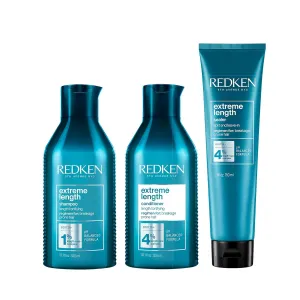 REDKEN Extreme Length Shampoo, Conditioner and Leave-In Conditioner Set For Damaged and All Hair Types - Prevents Breakage and Strengthens Hair, Infused With Biotin For Hair Growth