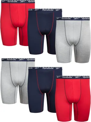 Reebok Men's Boxer Briefs - 6 Pack Long Leg Breathable Performance Big and Tall Underwear Pack Boxers for Men (Sizes: 2X-4XL)