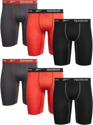 Reebok Men's Boxer Briefs - 6 Pack Sport Soft Performance Long Leg Underwear Boxers for Men with Mesh Fly Pouch (Sizes: S-XL)