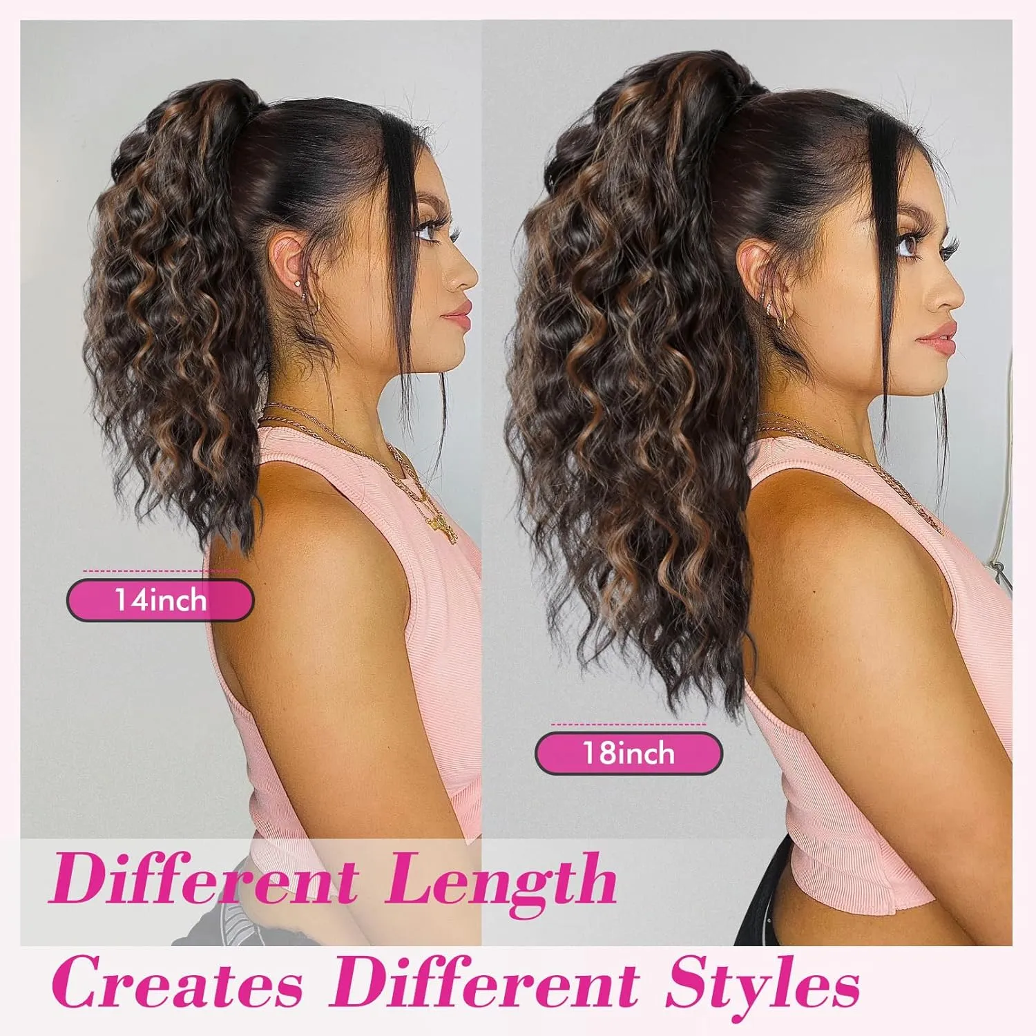 REECHO 18" Ponytail Extension, Clip in Ponytail Extension Pony Tails Soft Wavy Multi Layered Clip in Hair Ponytail Extensions Synthetic Hairpiece for Women - Ash Blonde with Highlights