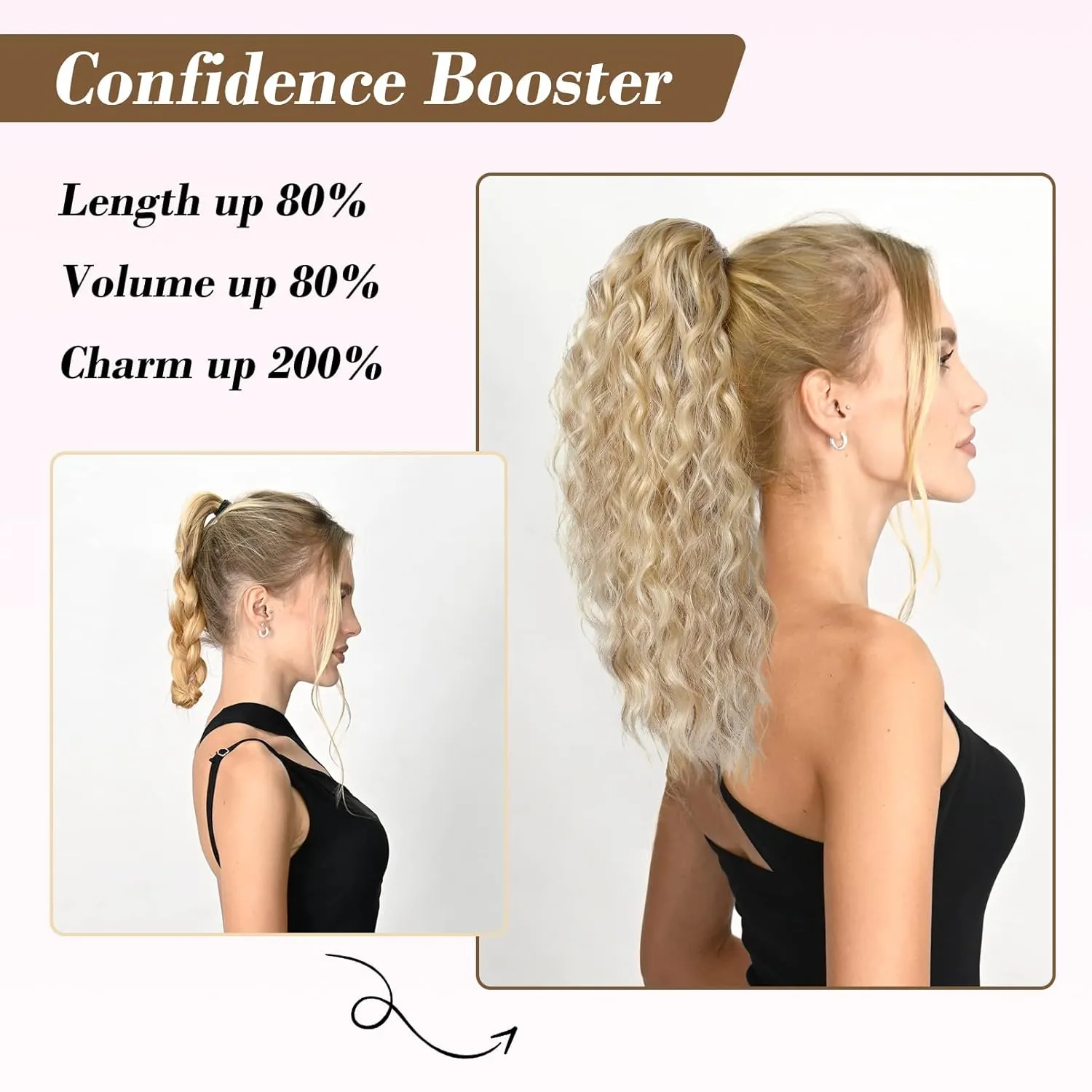 REECHO 18" Ponytail Extension, Clip in Ponytail Extension Pony Tails Soft Wavy Multi Layered Clip in Hair Ponytail Extensions Synthetic Hairpiece for Women - Ash Blonde with Highlights