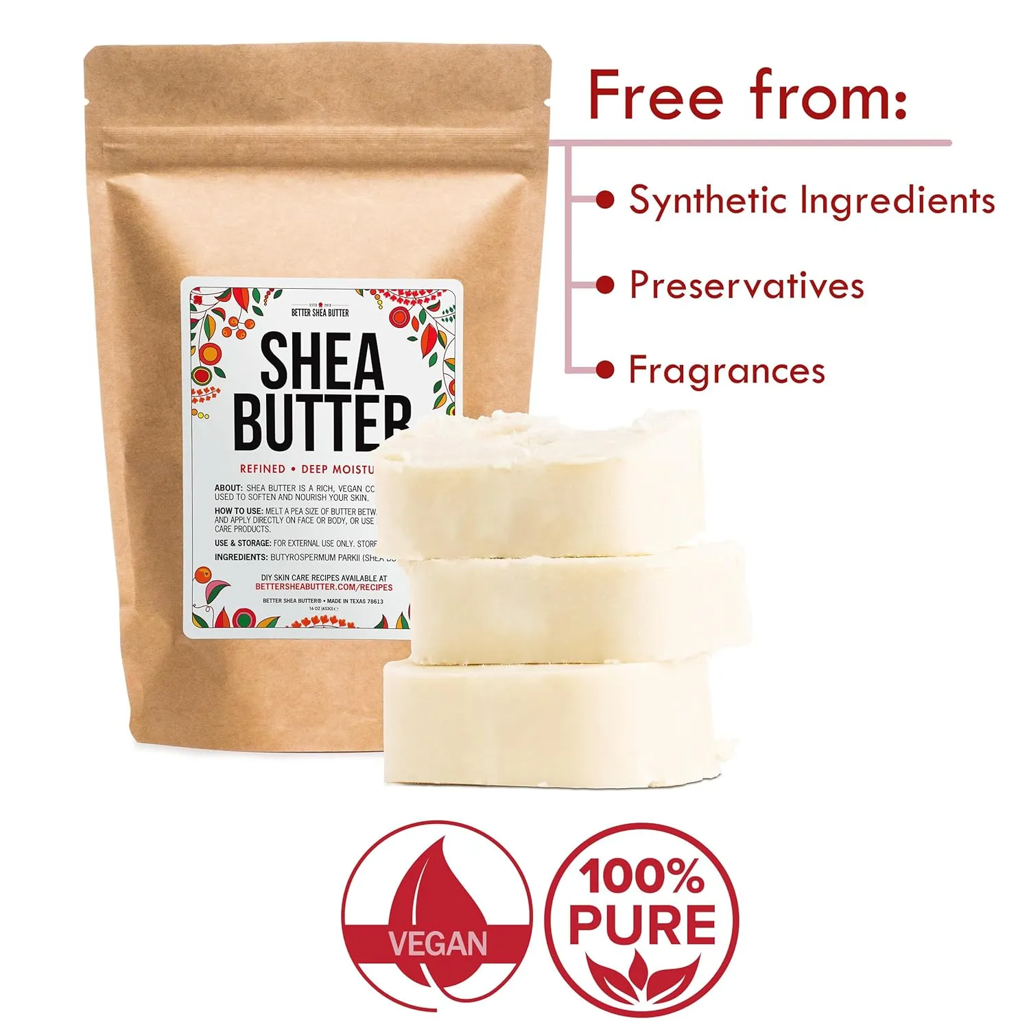 Refined Shea Butter Unscented - 100% Pure African Shea Butter for Hair & Dry Skin - Use for Soap Base, Face & Body Moisturizer, for DIY Whipped Body Butter & Lip Balm 1 LB Bar