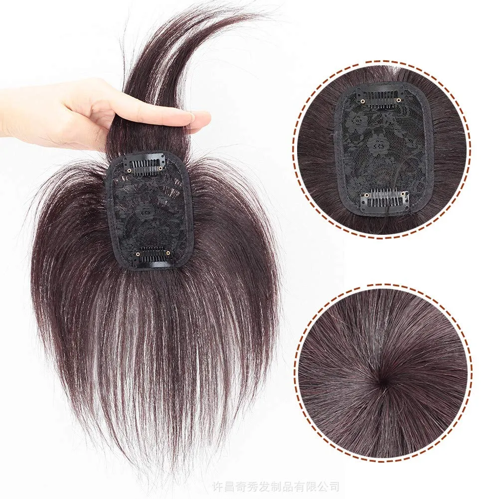RemeeHi Human Hair Invisible Clip in Hairpiece Straight Toupee or Topper Wiglet Top Thin Hair On Mono 10 inch Natural Black