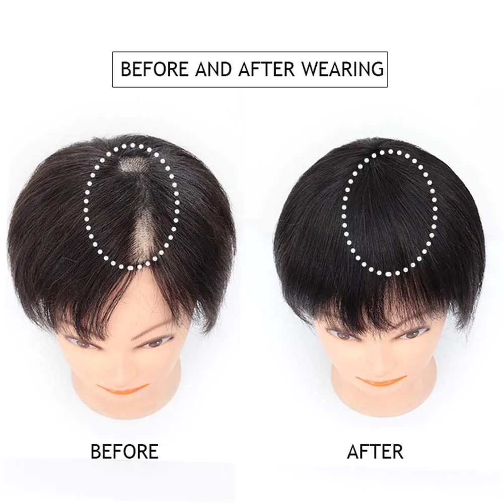 RemeeHi Human Hair Invisible Clip in Hairpiece Straight Toupee or Topper Wiglet Top Thin Hair On Mono 10 inch Natural Black
