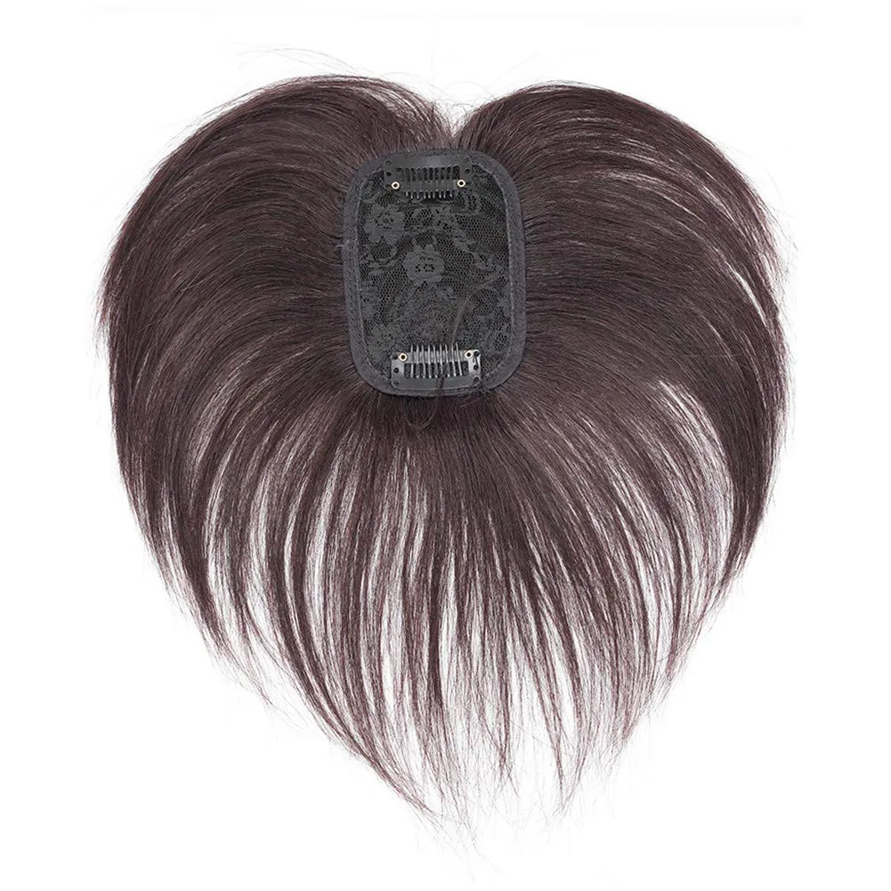 RemeeHi Human Hair Invisible Clip in Hairpiece Straight Toupee or Topper Wiglet Top Thin Hair On Mono 10 inch Natural Black