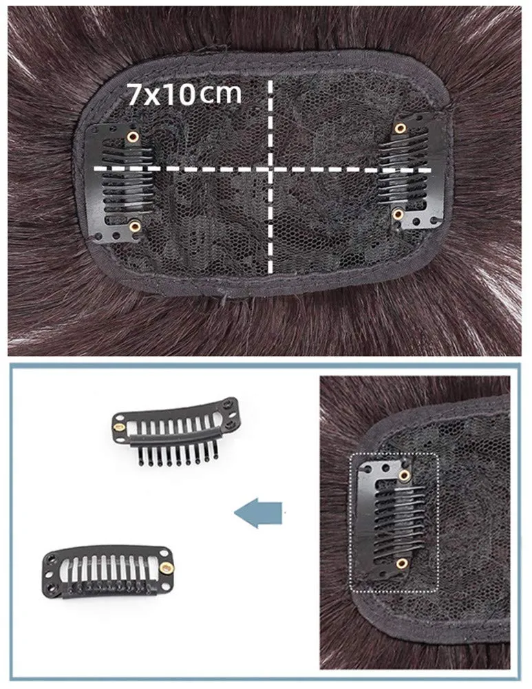 RemeeHi Human Hair Invisible Clip in Hairpiece Straight Toupee or Topper Wiglet Top Thin Hair On Mono 10 inch Natural Black