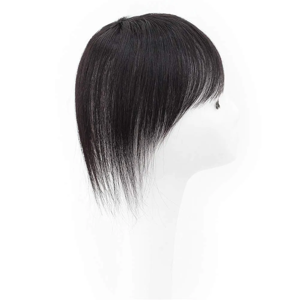 RemeeHi Human Hair Invisible Clip in Hairpiece Straight Toupee or Topper Wiglet Top Thin Hair On Mono 10 inch Natural Black