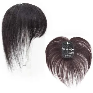 RemeeHi Human Hair Invisible Clip in Hairpiece Straight Toupee or Topper Wiglet Top Thin Hair On Mono 10 inch Natural Black
