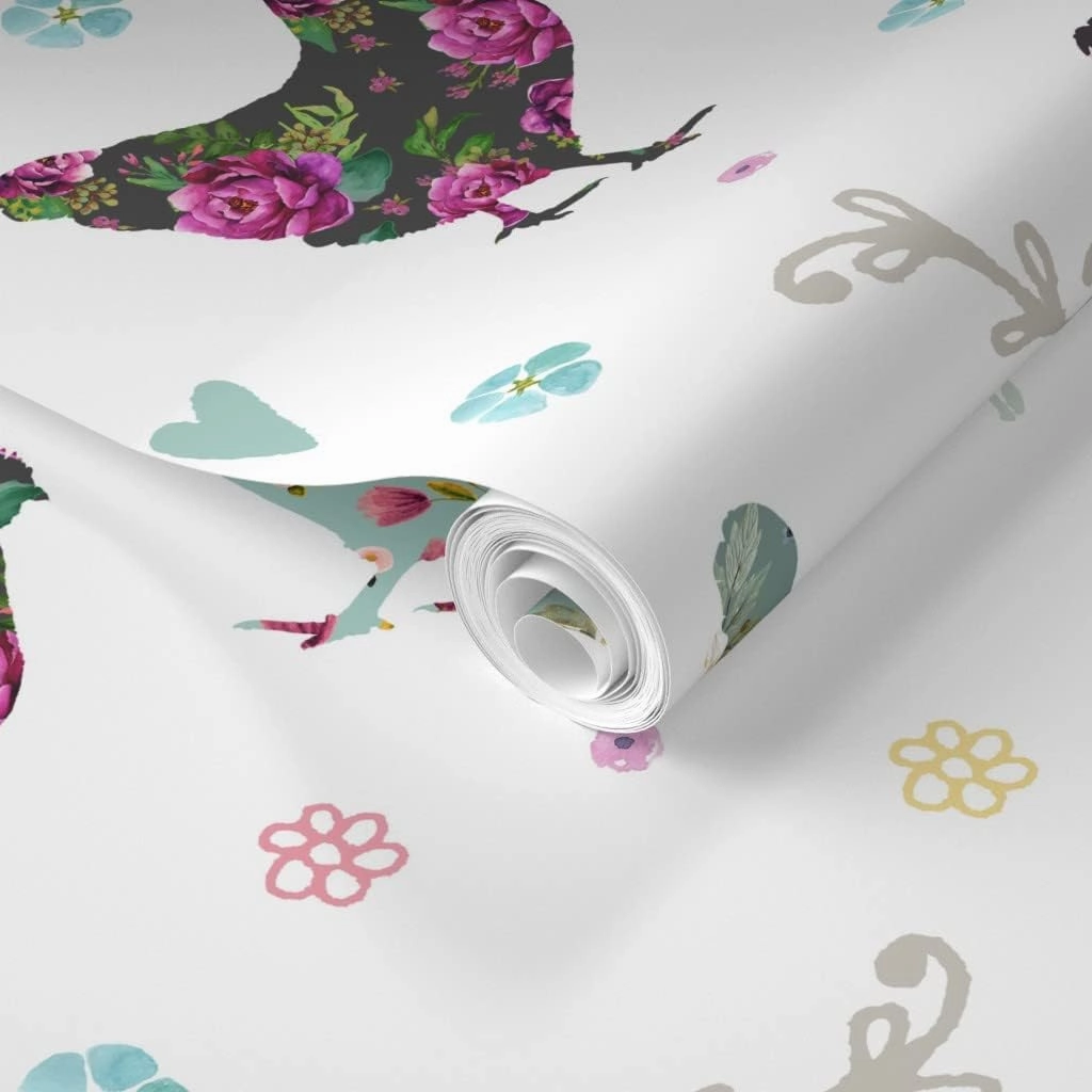 Removable Wallpaper 9ft x 2ft - Patchwork Pink Floral Flowers Country Hen Chicken Shabby Chic Custom Pre-Pasted Wallpaper by Spoonflower
