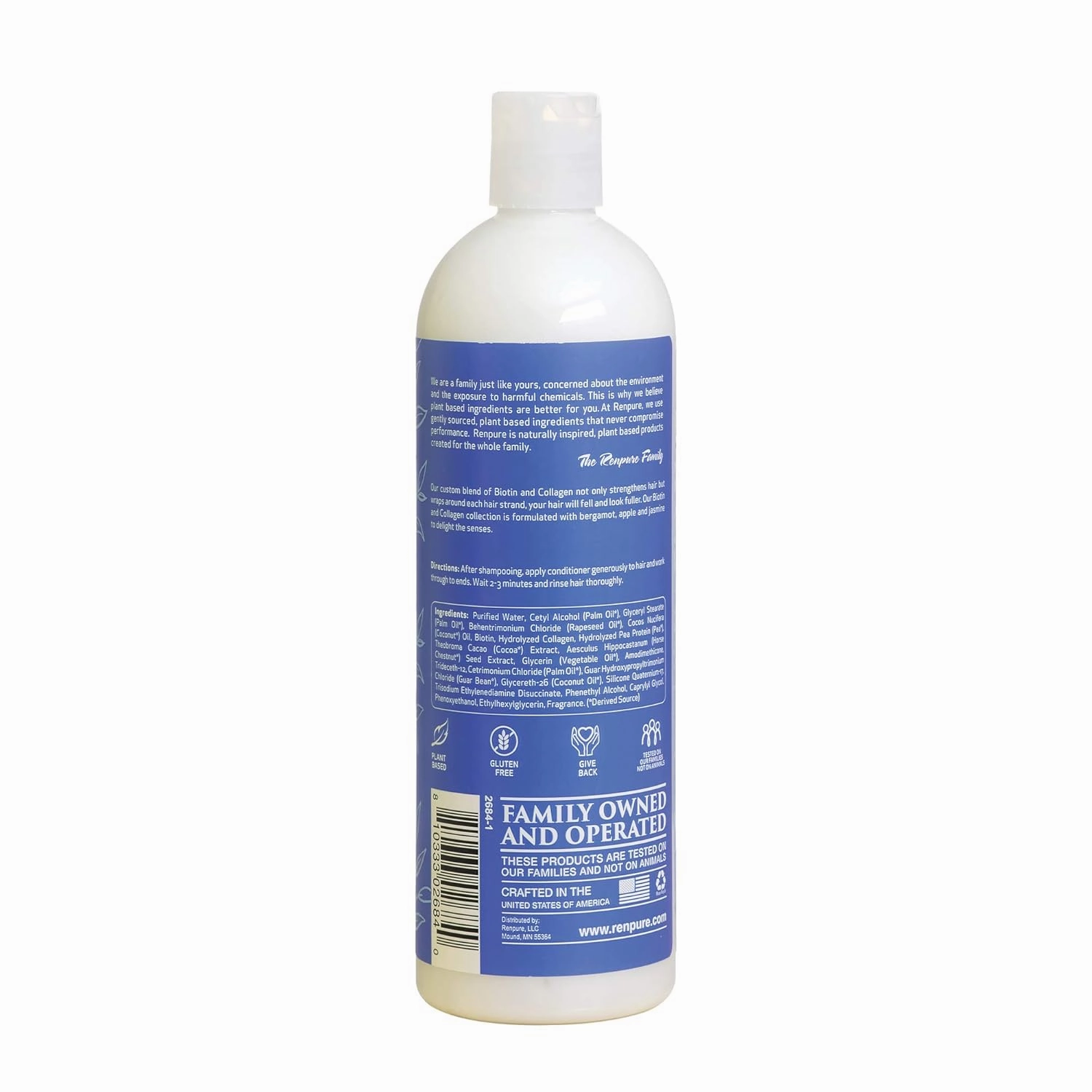 Renpure Plant-Based Beauty Biotin & Collagen Thicken   Strengthen Conditioner, 16 Fluid Ounce