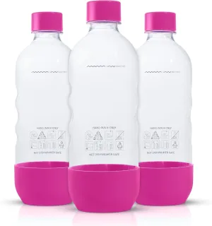 Replacement Carbonating Sparkling Water Bottles for SodaStream - 1 Liter, BPA-Free & Leak-Proof (Compatible with Fizzi, One Touch, Jet, Source, Play, Genesis, Power Models) - 3-Pack (Pink)