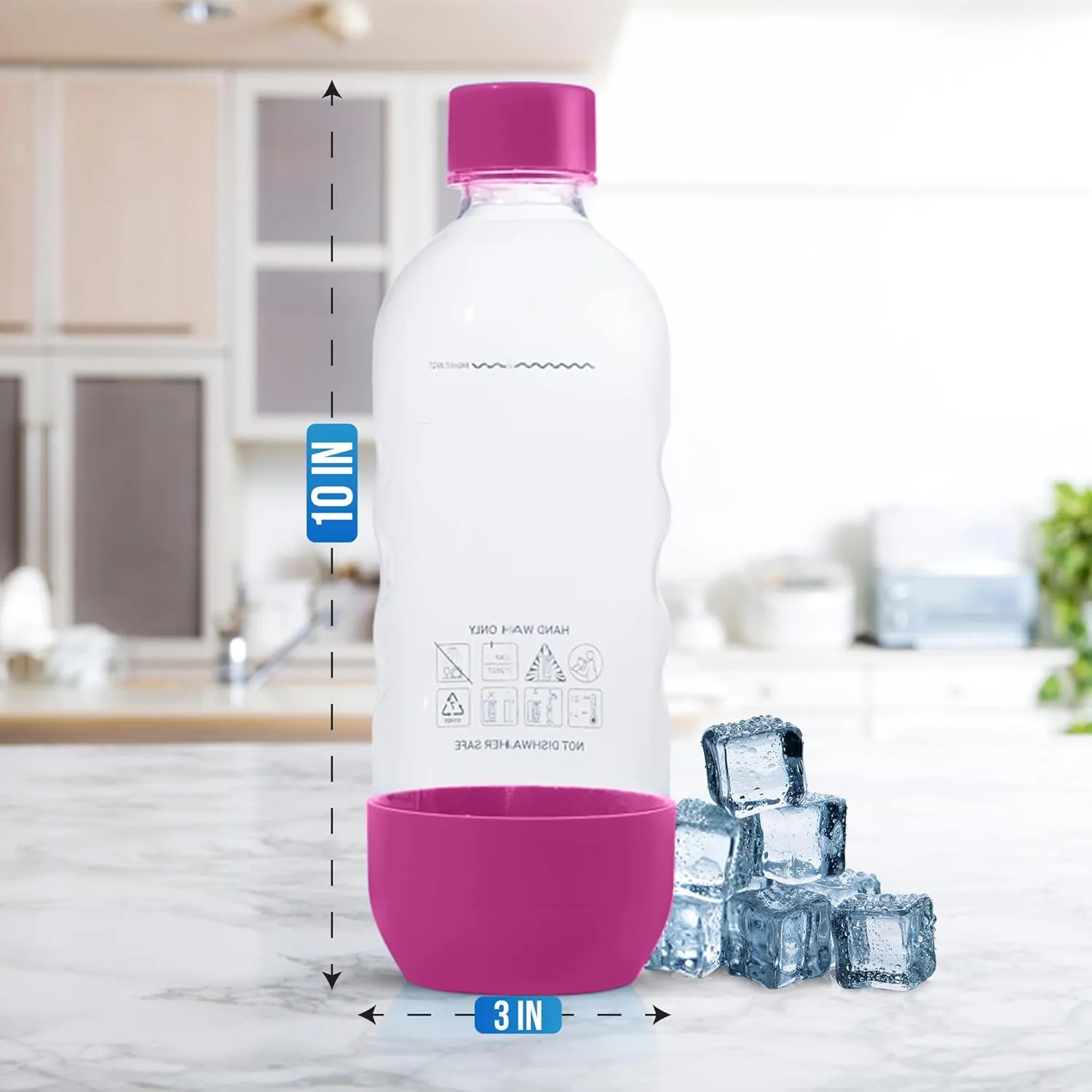 Replacement Carbonating Sparkling Water Bottles for SodaStream - 1 Liter, BPA-Free & Leak-Proof (Compatible with Fizzi, One Touch, Jet, Source, Play, Genesis, Power Models) - 3-Pack (Pink)