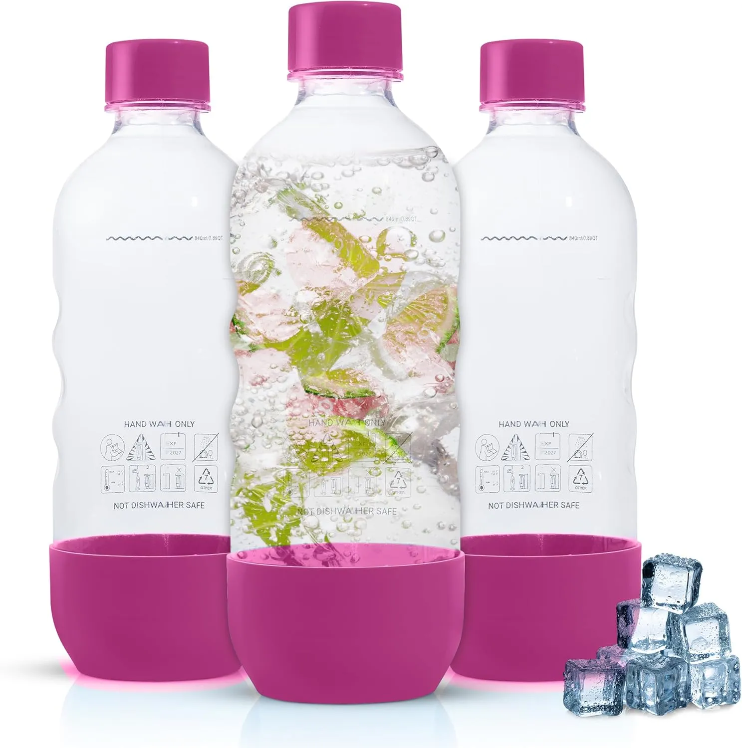 Replacement Carbonating Sparkling Water Bottles for SodaStream - 1 Liter, BPA-Free & Leak-Proof (Compatible with Fizzi, One Touch, Jet, Source, Play, Genesis, Power Models) - 3-Pack (Pink)