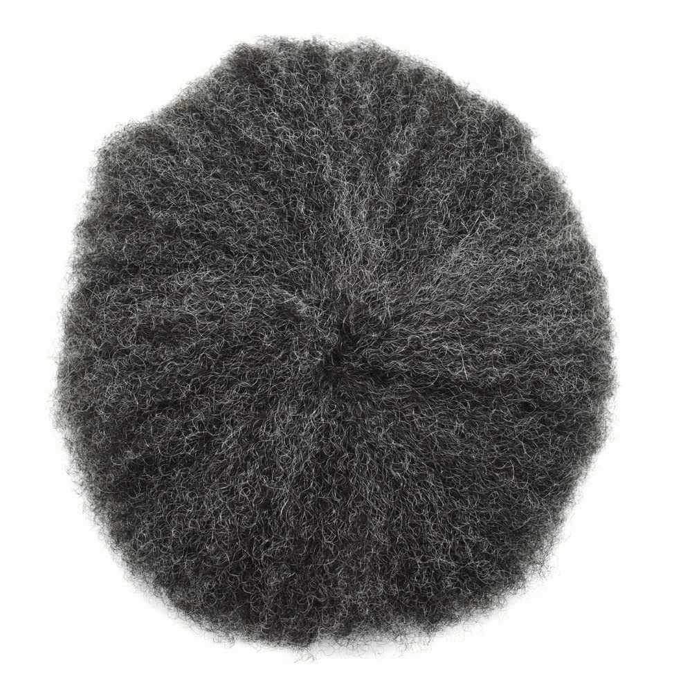 RESHE Afro Hair Unit for Black Men Afro Toupee Hair System for Black Men Brazilian Real Human Hair Toupee Transparent HD Lace Afro Hair Piece 8X10 6MM #1B20#1B OFF BLACK 20% GREY