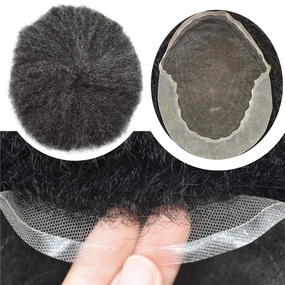 RESHE Afro Hair Unit for Black Men Afro Toupee Hair System for Black Men Brazilian Real Human Hair Toupee Transparent HD Lace Afro Hair Piece 8X10 6MM #1B20#1B OFF BLACK 20% GREY