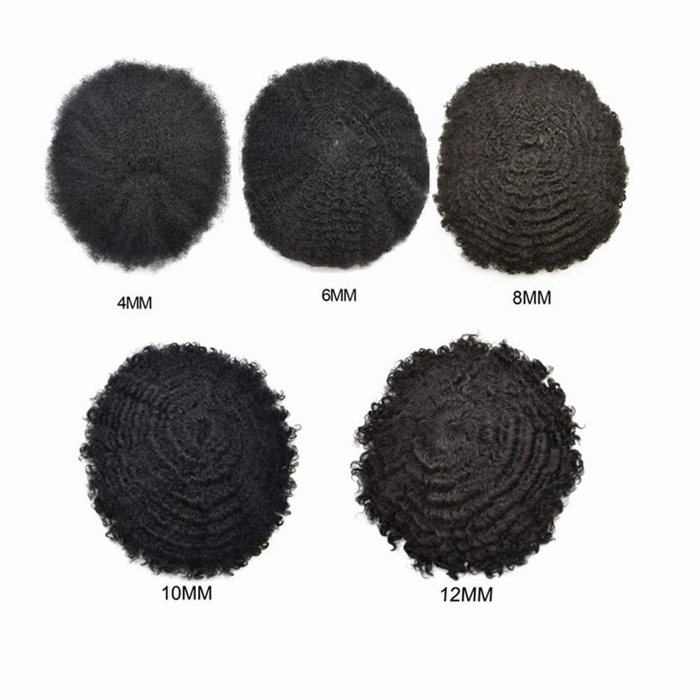 RESHE Afro Hair Unit for Black Men Afro Toupee Hair System for Black Men Brazilian Real Human Hair Toupee Transparent HD Lace Afro Hair Piece 8X10 6MM #1B20#1B OFF BLACK 20% GREY