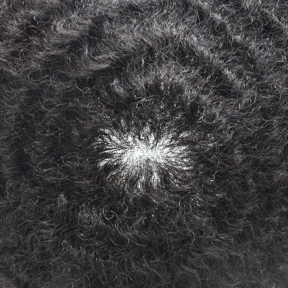 RESHE Afro Hair Unit for Black Men Afro Toupee Hair System for Black Men Brazilian Real Human Hair Toupee Transparent HD Lace Afro Hair Piece 8X10 6MM #1B20#1B OFF BLACK 20% GREY