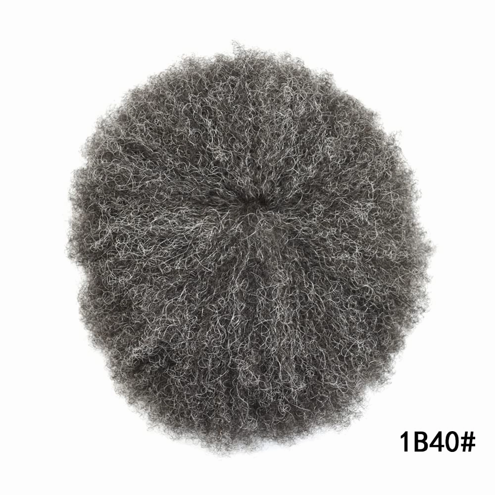 RESHE Afro Hair Unit for Black Men Afro Toupee Hair System for Black Men Brazilian Real Human Hair Toupee Transparent HD Lace Afro Hair Piece 8X10 6MM #1B40#1B OFF BLACK 40% GREY