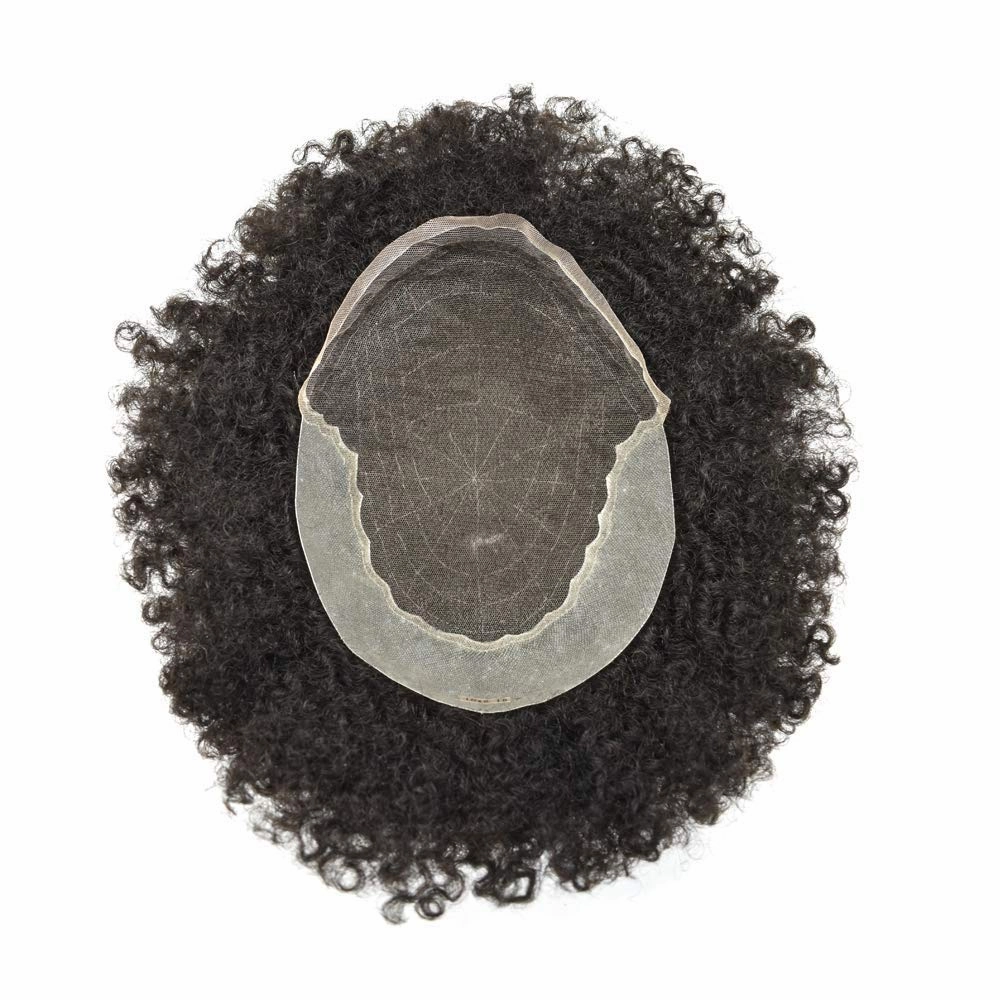 RESHE Afro Hair Unit for Black Men Afro Toupee Hair System for Black Men Brazilian Real Human Hair Toupee Transparent HD Lace Afro Hair Piece 8X10 6MM #1B40#1B OFF BLACK 40% GREY