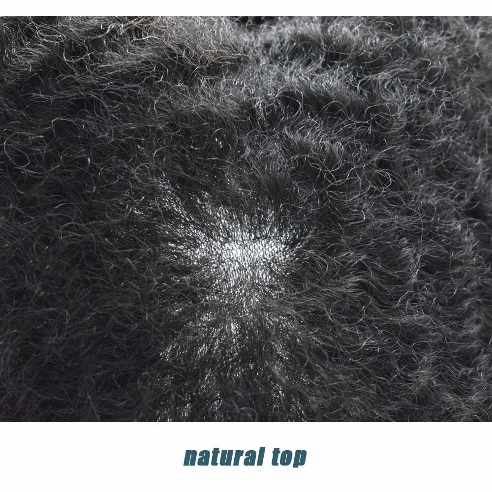 RESHE Afro Hair Unit for Black Men Afro Toupee Hair System for Black Men Brazilian Real Human Hair Toupee Transparent HD Lace Afro Hair Piece 8X10 6MM #1B40#1B OFF BLACK 40% GREY