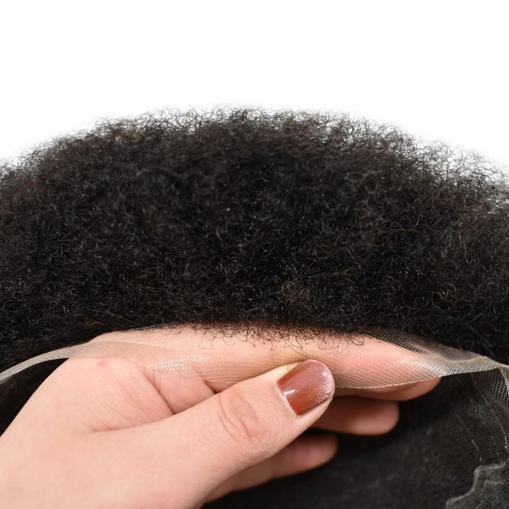 RESHE Afro Hair Unit for Black Men Afro Toupee Hair System for Black Men Brazilian Real Human Hair Toupee Transparent HD Lace Afro Hair Piece 8X10 6MM #1B40#1B OFF BLACK 40% GREY