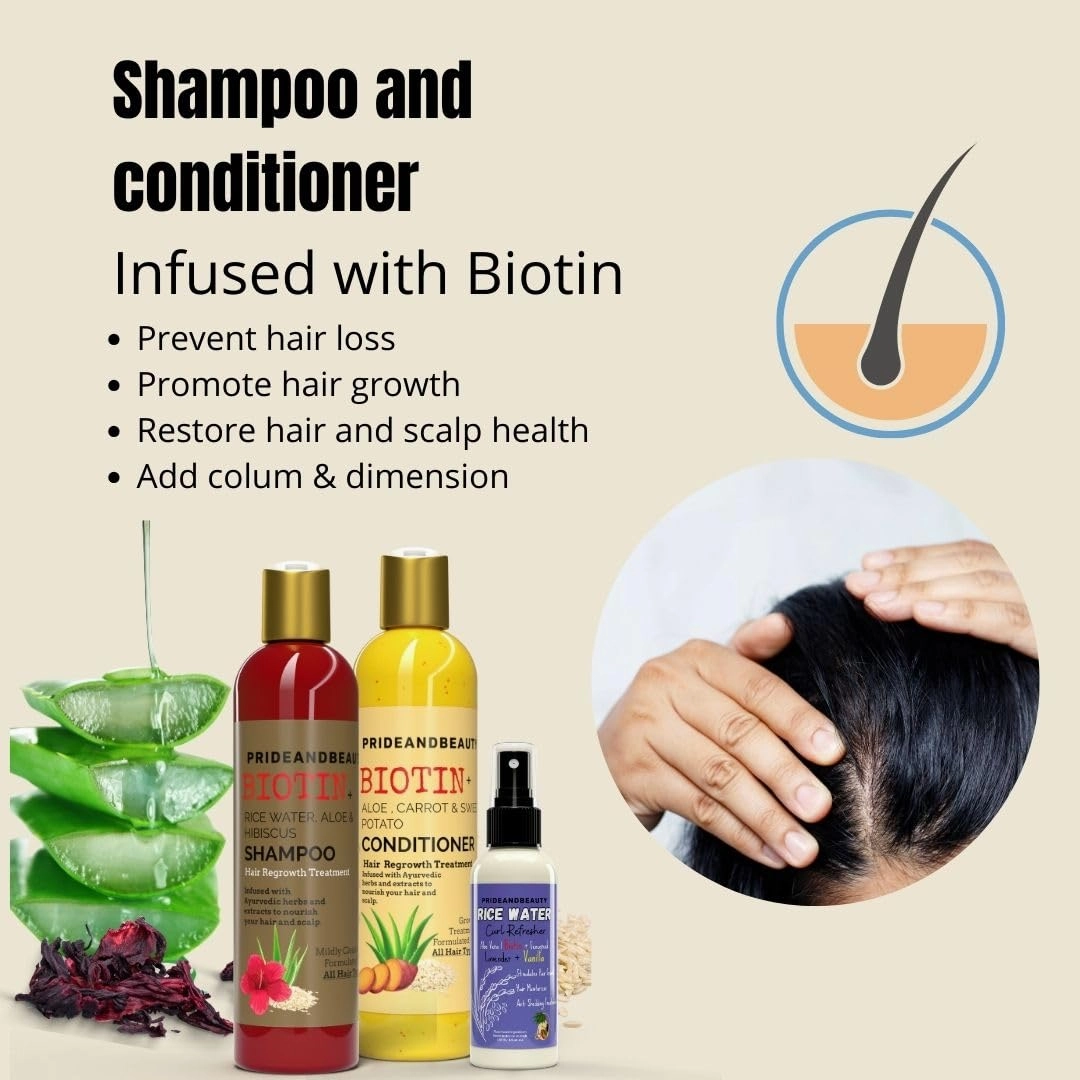Rice Water for Hair Growth Shampoo and Conditioner set. Shampoo for Hair Loss. Shampoo for Men and Women. (Shampoo   Conditioner Bundle)