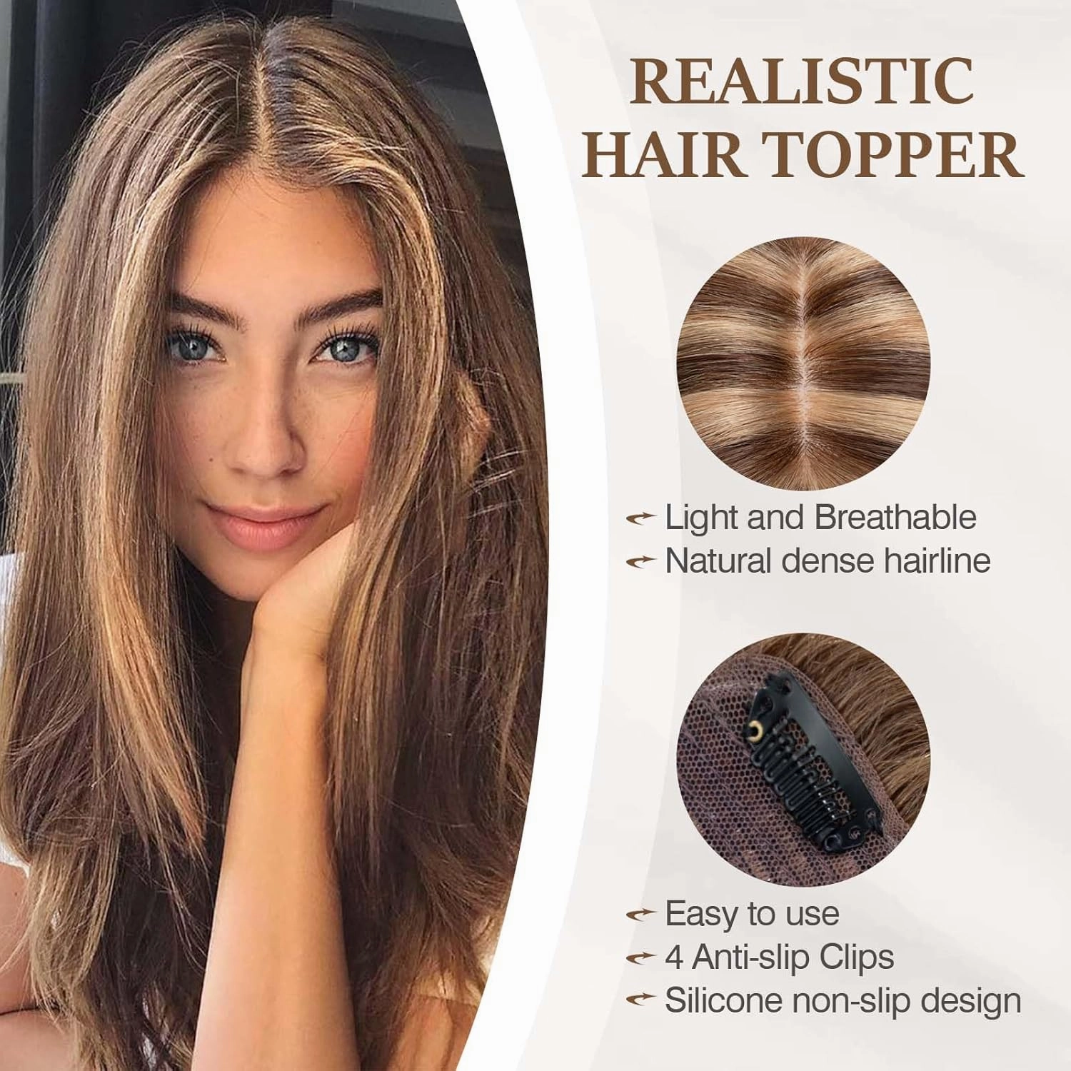 Rich Choices 100% Remy Human Hair Topper for Women Silk Base Top Hairpiece for Women Clip in Topper Hand-made Top Toppee with Thinning Hair 14 Inch Medium Brown&Dark Blonde