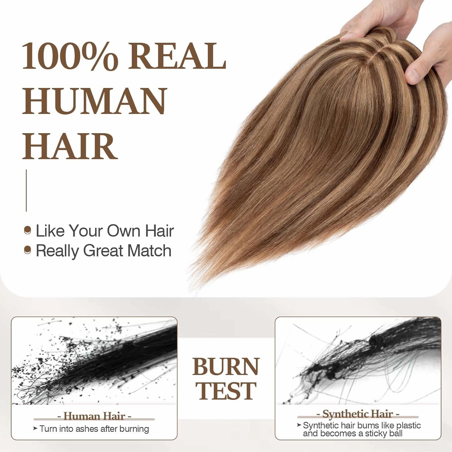 Rich Choices 100% Remy Human Hair Topper for Women Silk Base Top Hairpiece for Women Clip in Topper Hand-made Top Toppee with Thinning Hair 14 Inch Medium Brown&Dark Blonde