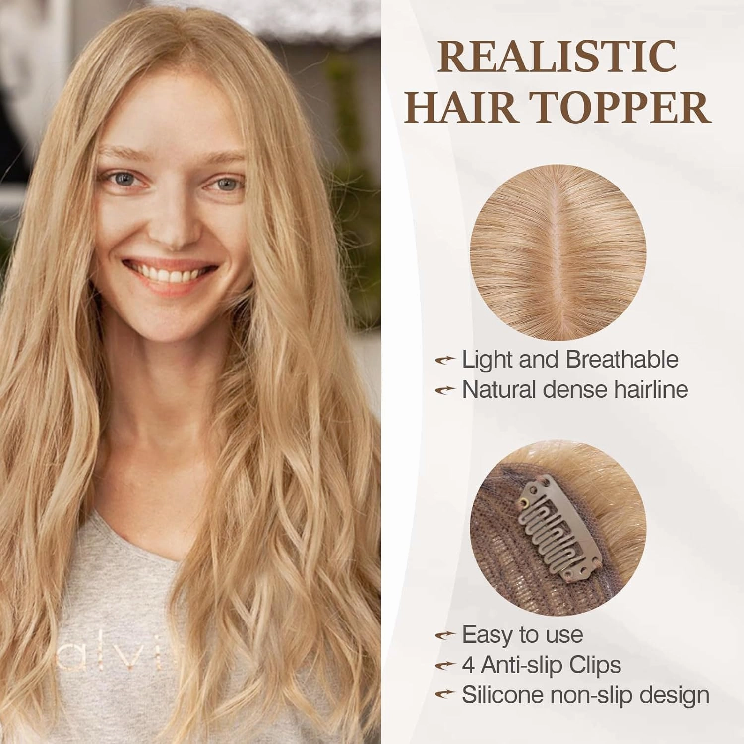 Rich Choices 100% Remy Human Hair Topper for Women Silk Base Top Hairpiece for Women Clip in Topper Hand-made Top Toppee with Thinning Hair 6 Inch Dark Blonde