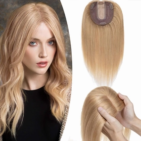 Rich Choices 100% Remy Human Hair Topper for Women Silk Base Top Hairpiece for Women Clip in Topper Hand-made Top Toppee with Thinning Hair 6 Inch Dark Blonde
