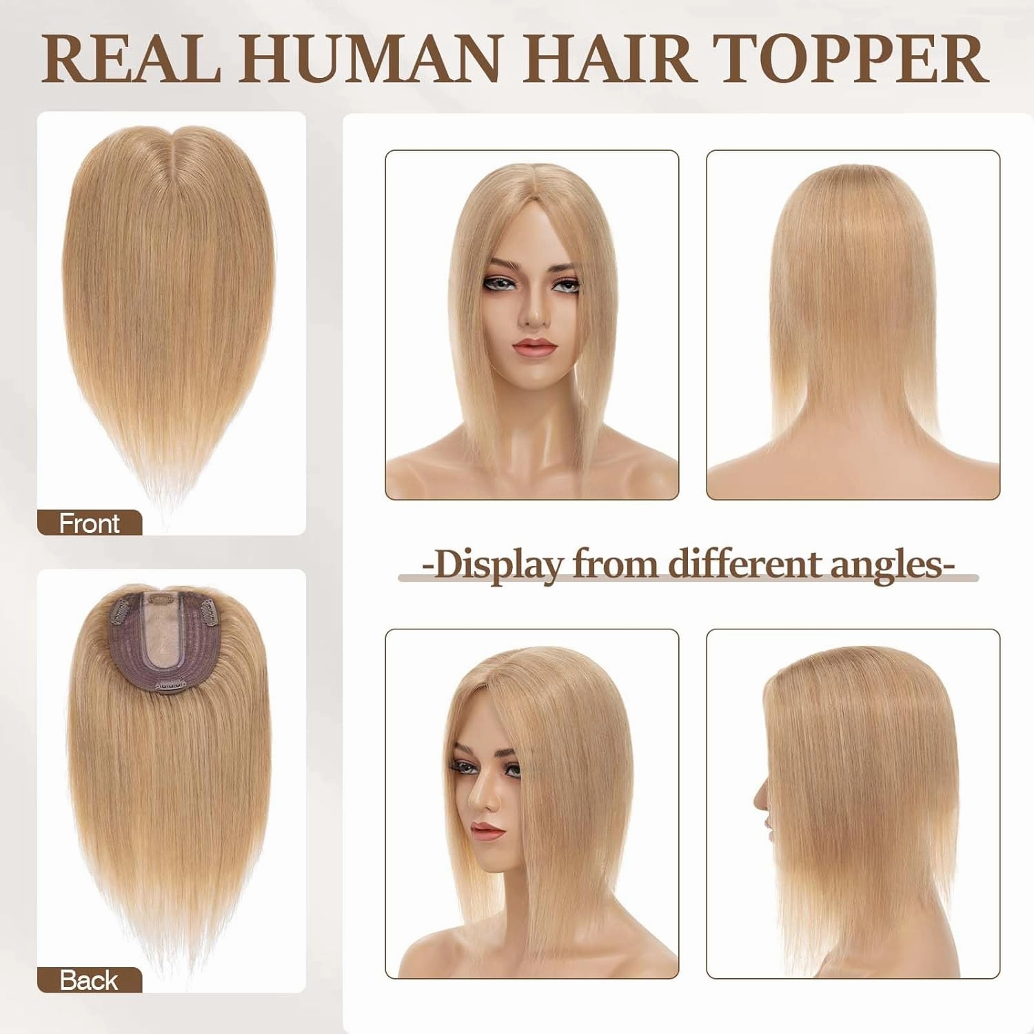 Rich Choices 100% Remy Human Hair Topper for Women Silk Base Top Hairpiece for Women Clip in Topper Hand-made Top Toppee with Thinning Hair 6 Inch Dark Blonde