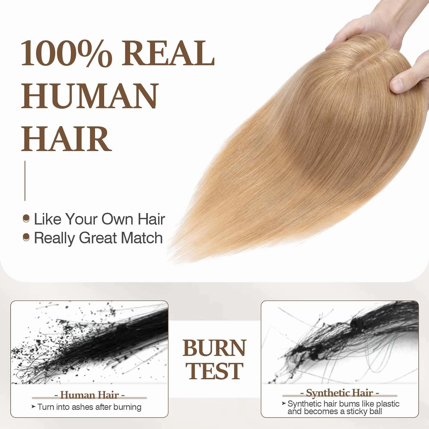 Rich Choices 100% Remy Human Hair Topper for Women Silk Base Top Hairpiece for Women Clip in Topper Hand-made Top Toppee with Thinning Hair 6 Inch Dark Blonde