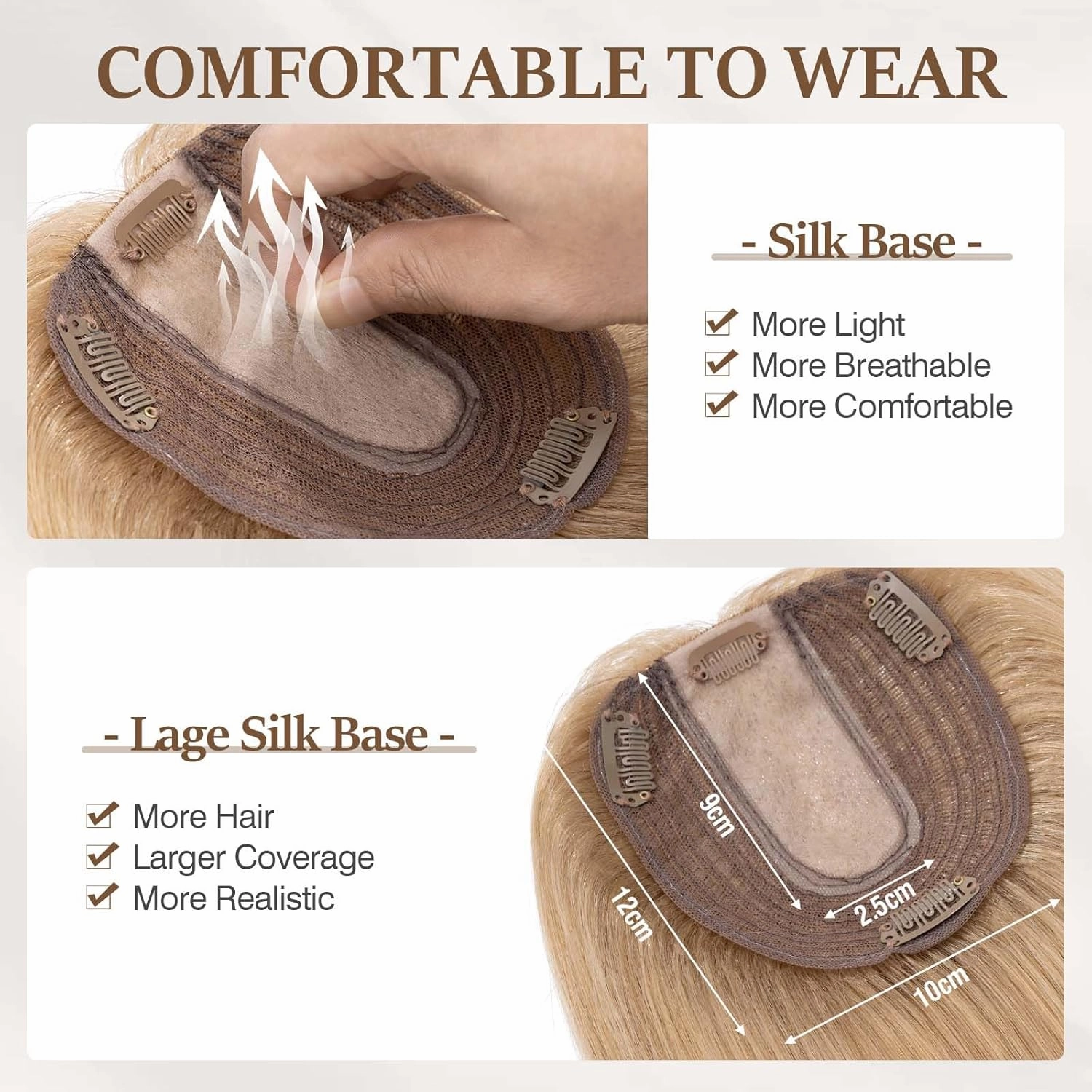 Rich Choices 100% Remy Human Hair Topper for Women Silk Base Top Hairpiece for Women Clip in Topper Hand-made Top Toppee with Thinning Hair 6 Inch Dark Blonde