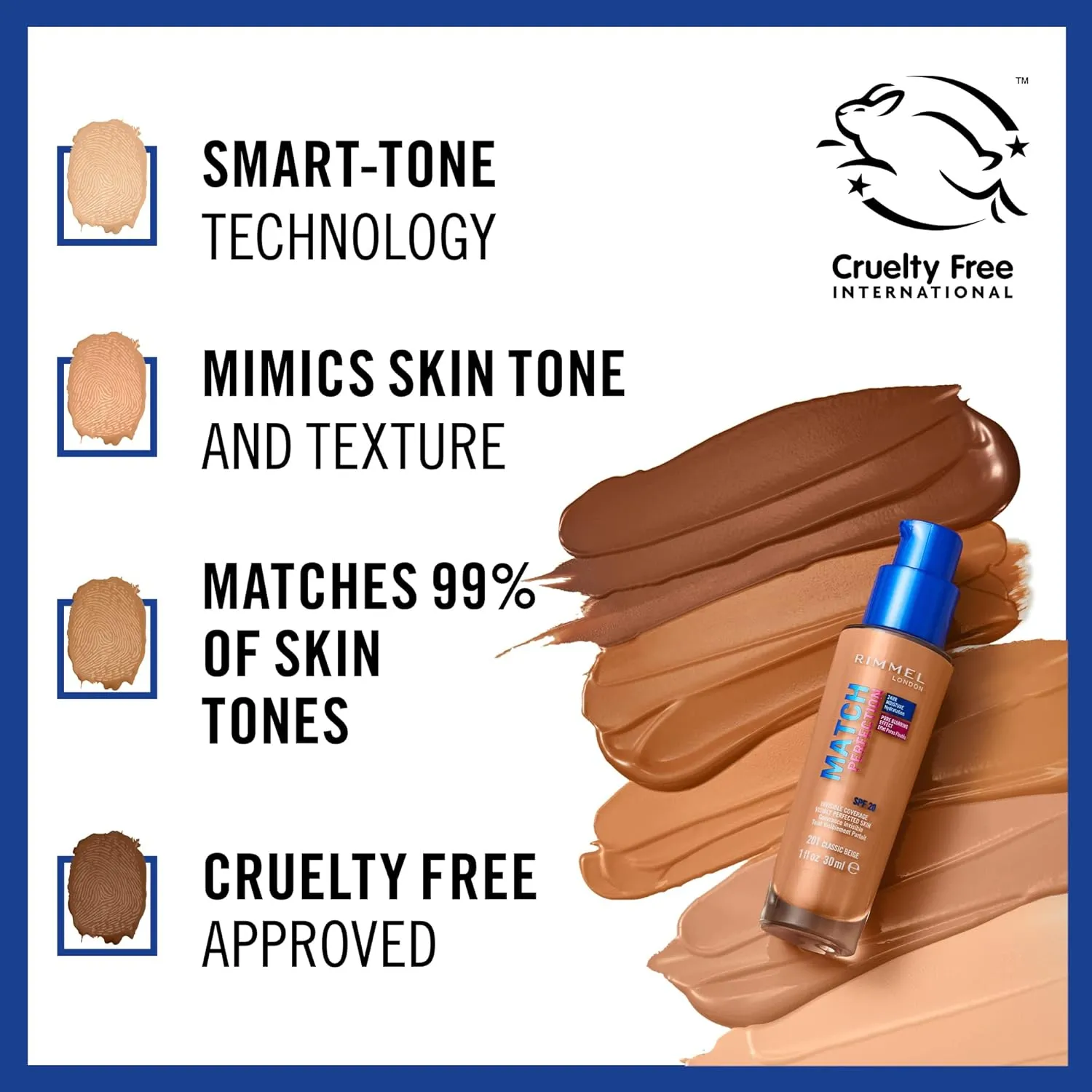 Rimmel London Match Perfection Foundation Spf20 201 Classic Beige 30ml