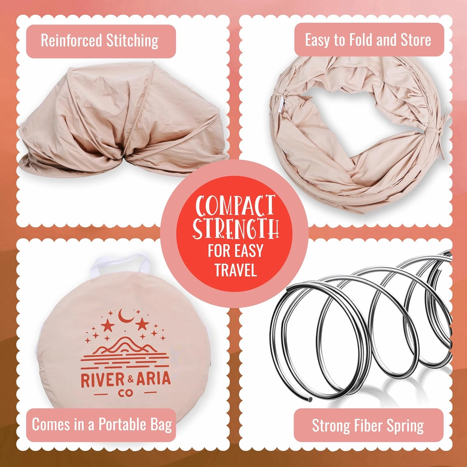 River & Aria Co Baby Play Tunnel - 6ft Indoor & Outdoor Pop Up Play Tunnel for Toddlers 2-6 - Interactive Hide-and-Seek Crawling Tunnels for Children (Peach Tunnel)