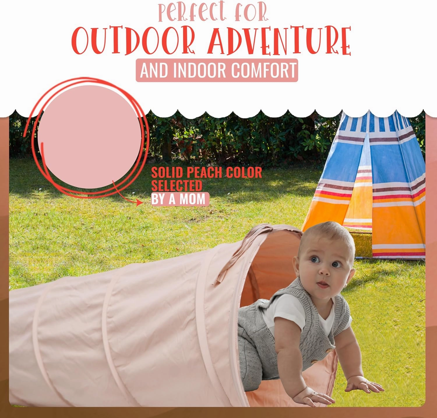 River & Aria Co Baby Play Tunnel - 6ft Indoor & Outdoor Pop Up Play Tunnel for Toddlers 2-6 - Interactive Hide-and-Seek Crawling Tunnels for Children (Peach Tunnel)