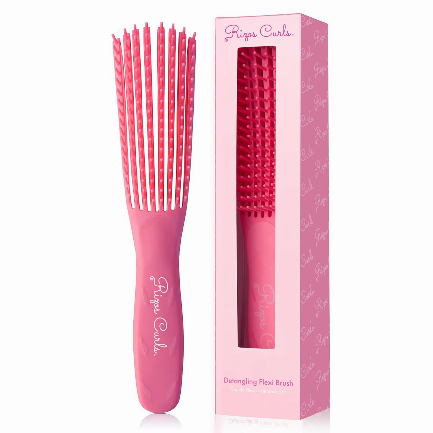 Rizos Curls Detangling Flexi Brush, Detangle Curly, Coily Curls, Shower Brush, Reduce Hair Loss & Breakage, Distribute Product and Add Shine, Pink