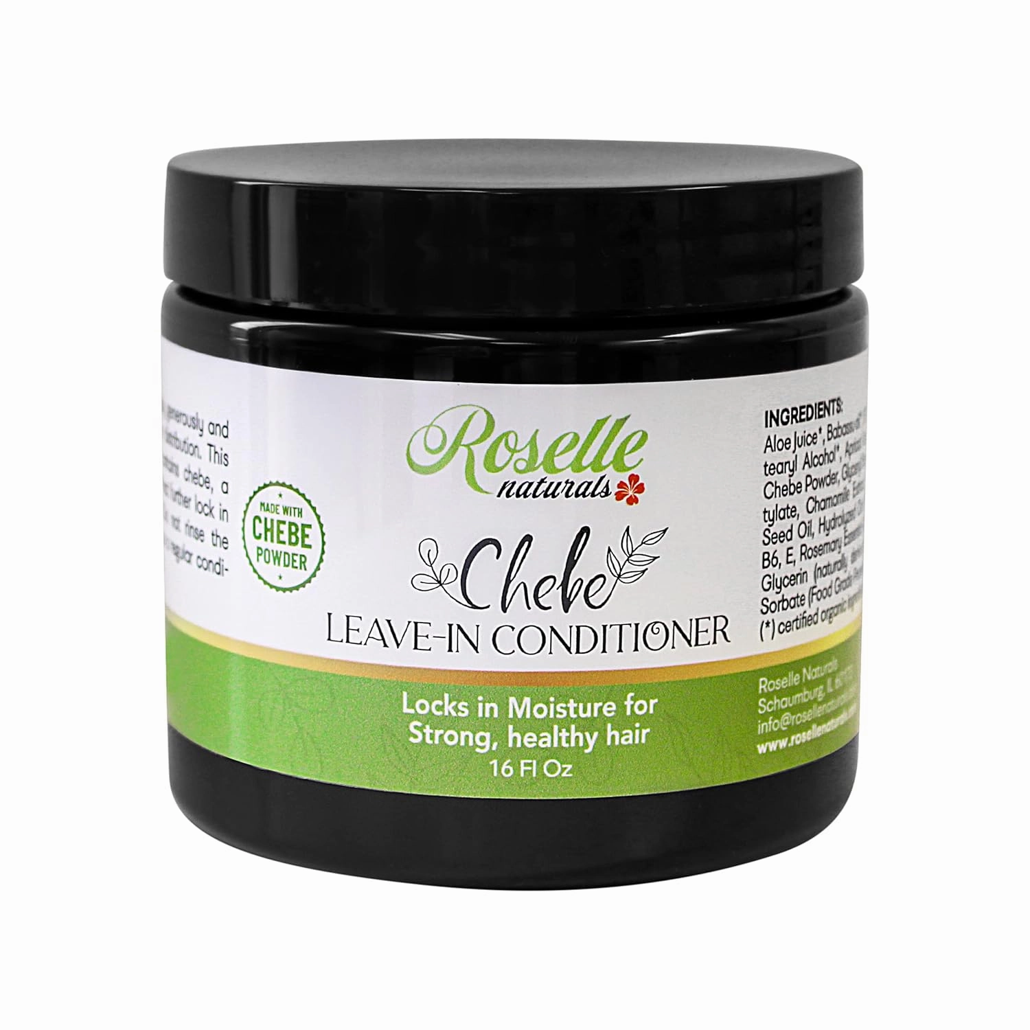 Roselle Naturals Chebe Leave In Conditioner Organic 16 Oz Chebe Powder for Hair Growth, African Chebe & Rosemary Oil, Chebe Hair Leave In Conditioner