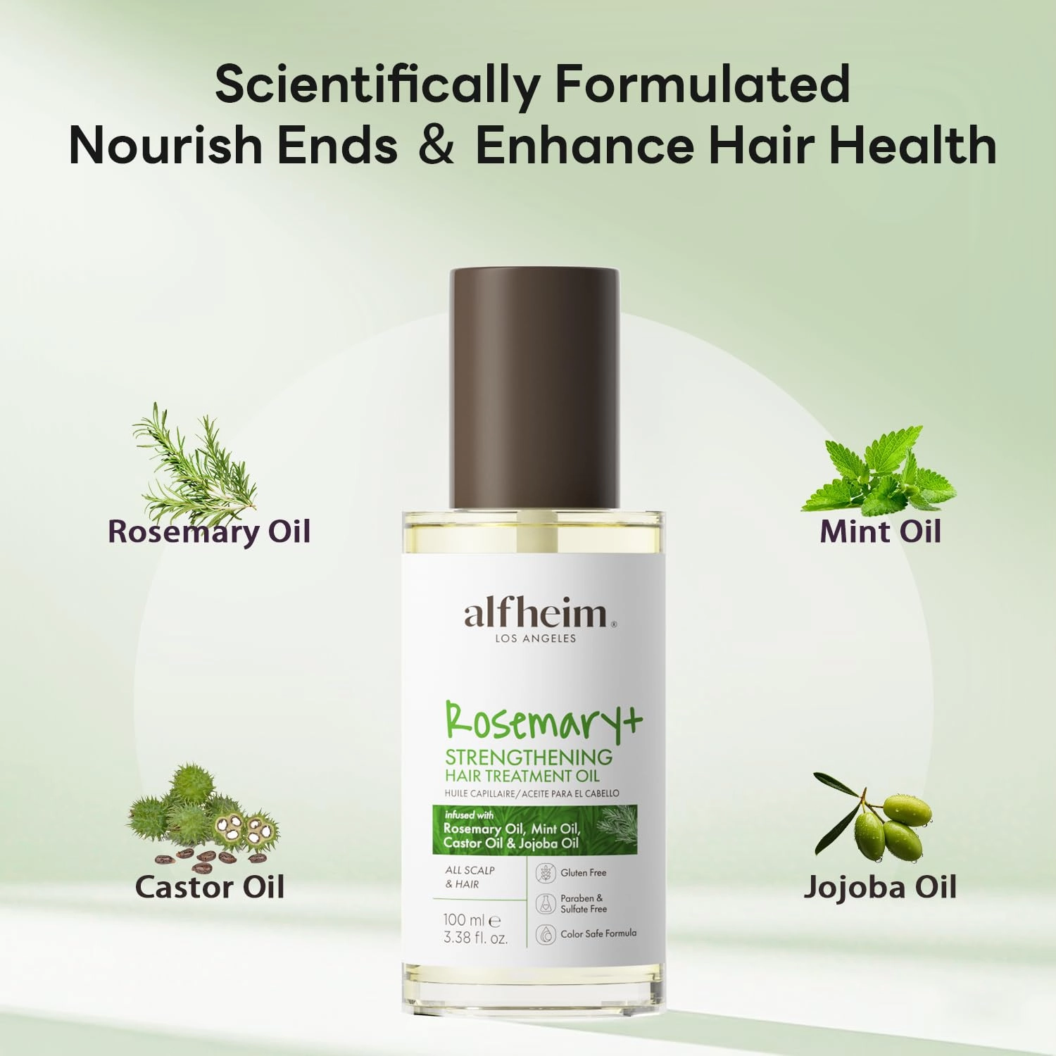 Rosemary  Pre-Wash Hair Treatment Oil | Botanical Blend with Castor & Grape Seed Oils | Scalp Nourishment & Hair Protection | Lightweight, Non-Greasy | For Dry Scalp, Thinning Hair & Breakage | 100ml