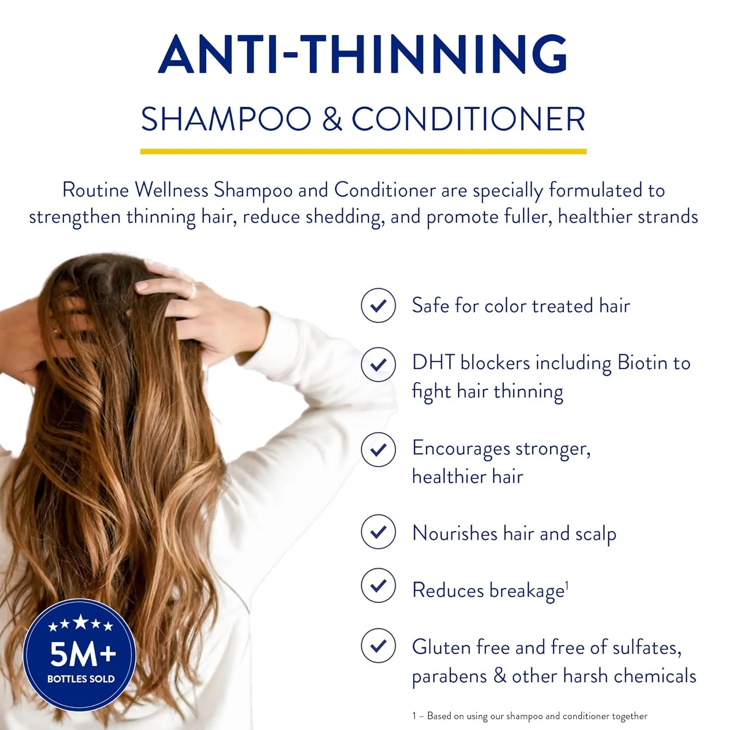 Routine Wellness Anti-Thinning Shampoo and Conditioner Set for Thinning Hair - Biotin DHT Blocker Women & Men - Color Safe Shampoo for Hair Loss & Healthier Hair - Basil & Avocado (Pack of 2)