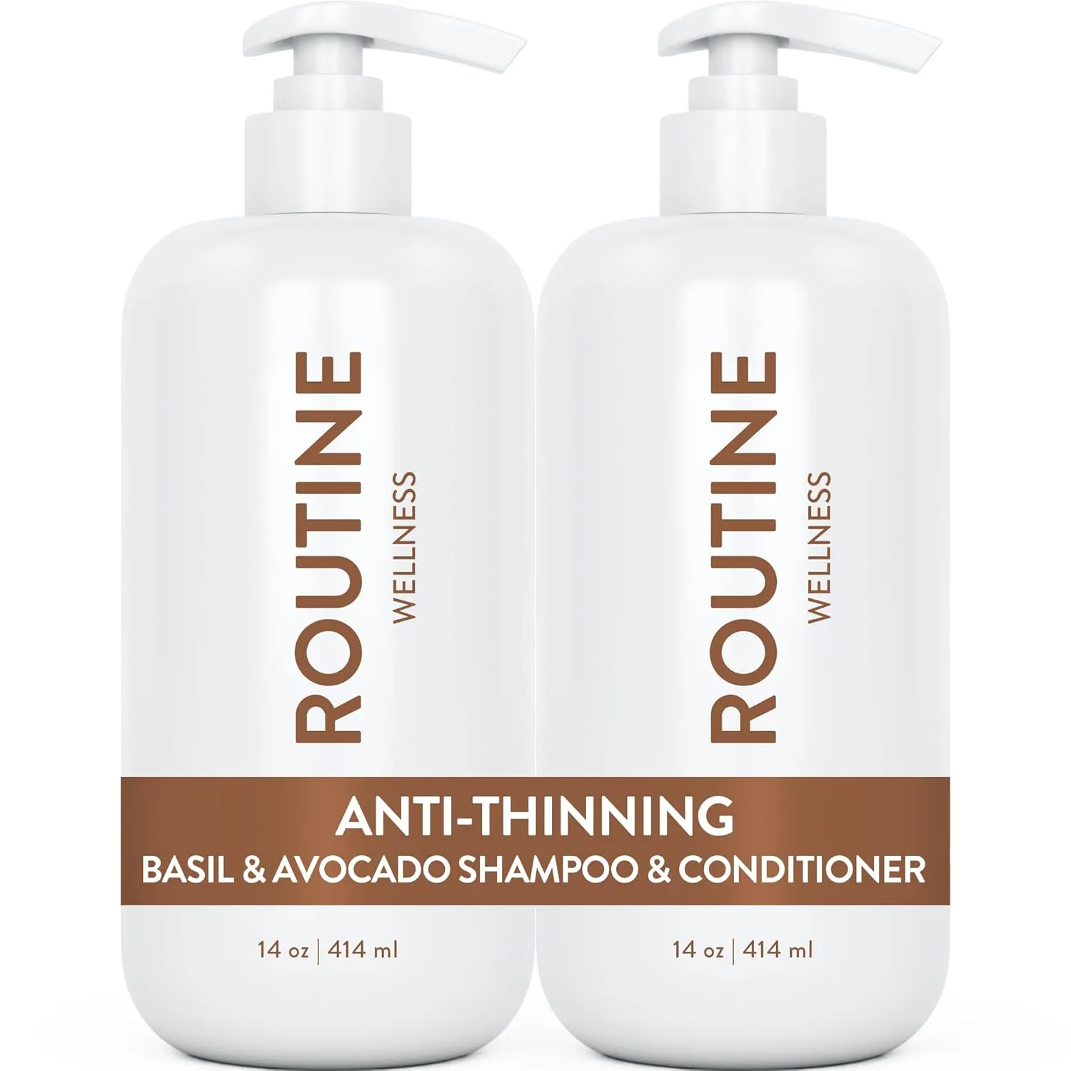 Routine Wellness Anti-Thinning Shampoo and Conditioner Set for Thinning Hair - Biotin DHT Blocker Women & Men - Color Safe Shampoo for Hair Loss & Healthier Hair - Basil & Avocado (Pack of 2)