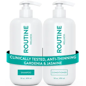 Routine Wellness Shampoo and Conditioner Set for Thinning Hair - Biotin DHT Blocker Women & Men - Color Safe Shampoo for Healthier Hair - Gardenia & Jasmine 14oz (Pack of 2)