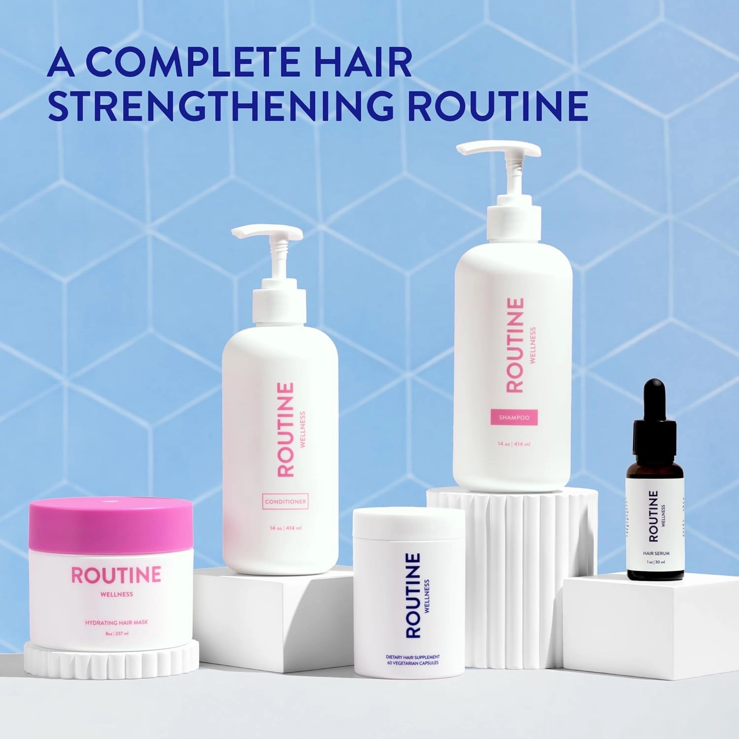 Routine Wellness Shampoo and Conditioner Set and Hair Serum for Thinning Hair - DHT Blocker Women & Men - Color Safe Shampoo for Hair Loss & Healthier Hair - Rose Hips Set   Serum
