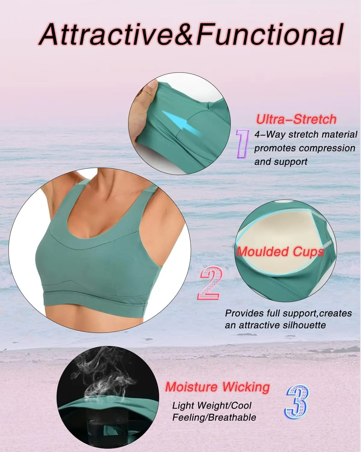 RUNNING GIRL High Impact Sports Bras for Women,Racerback Running Bra Workout Crop Tank Tops Longline Sports Bra Push up