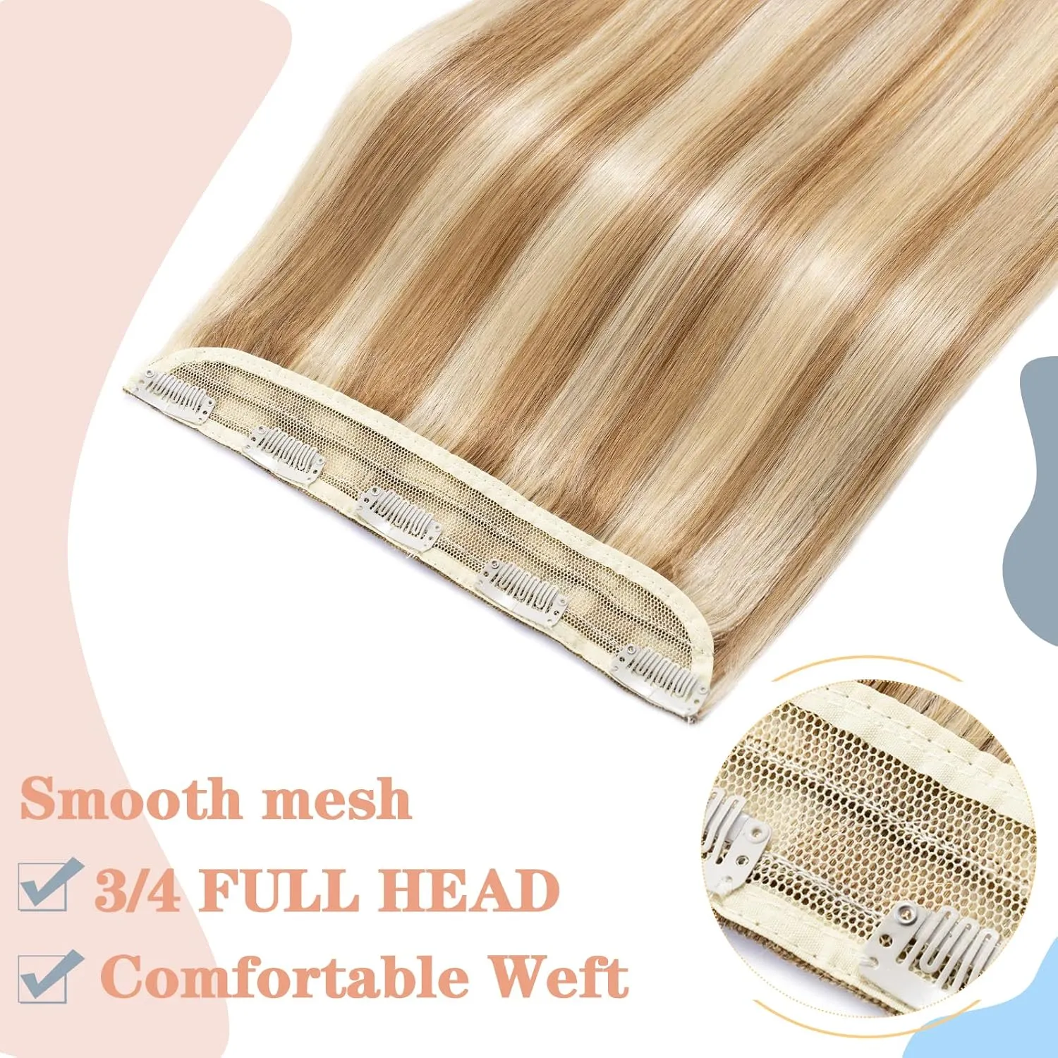 S-Noilite Clip in Hair Extensions - Human Hair Balayage One Piece/5 Clips/3/4 Full Head Standard Weft - 12 Inch/40g (#12/613 Golden Brown/Bleach Blonde)