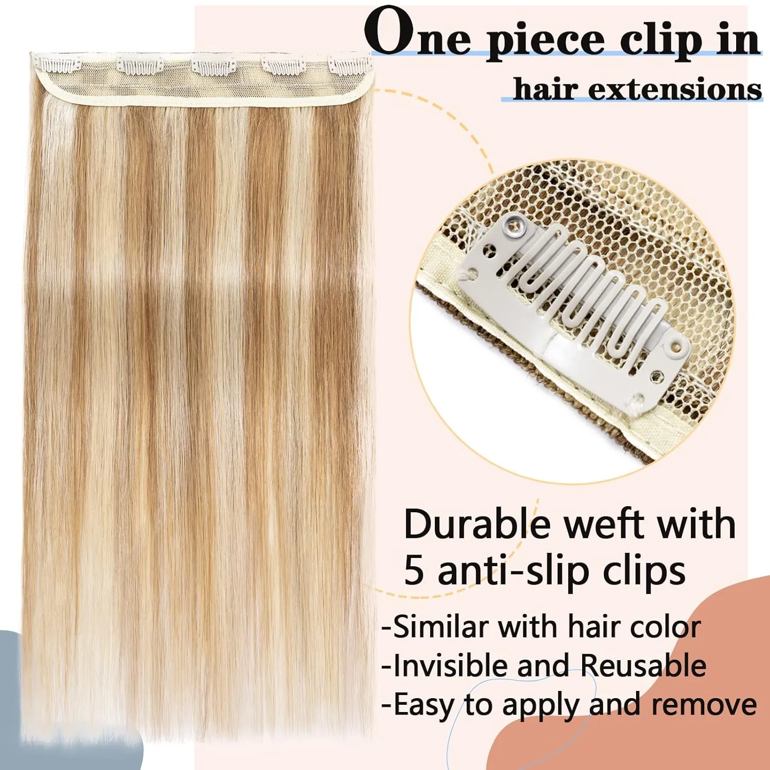 S-Noilite Clip in Hair Extensions - Human Hair Balayage One Piece/5 Clips/3/4 Full Head Standard Weft - 12 Inch/40g (#12/613 Golden Brown/Bleach Blonde)