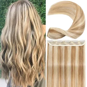 S-Noilite Clip in Hair Extensions - Human Hair Balayage One Piece/5 Clips/3/4 Full Head Standard Weft - 12 Inch/40g (#12/613 Golden Brown/Bleach Blonde)