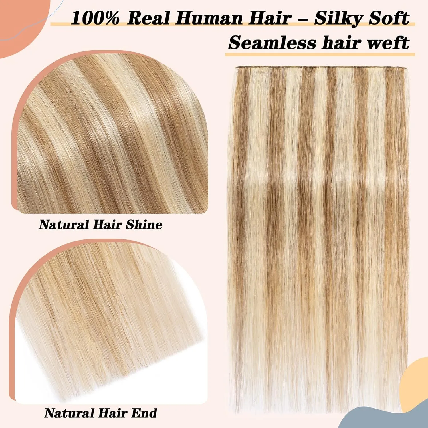 S-Noilite Clip in Hair Extensions - Human Hair Balayage One Piece/5 Clips/3/4 Full Head Standard Weft - 12 Inch/40g (#12/613 Golden Brown/Bleach Blonde)