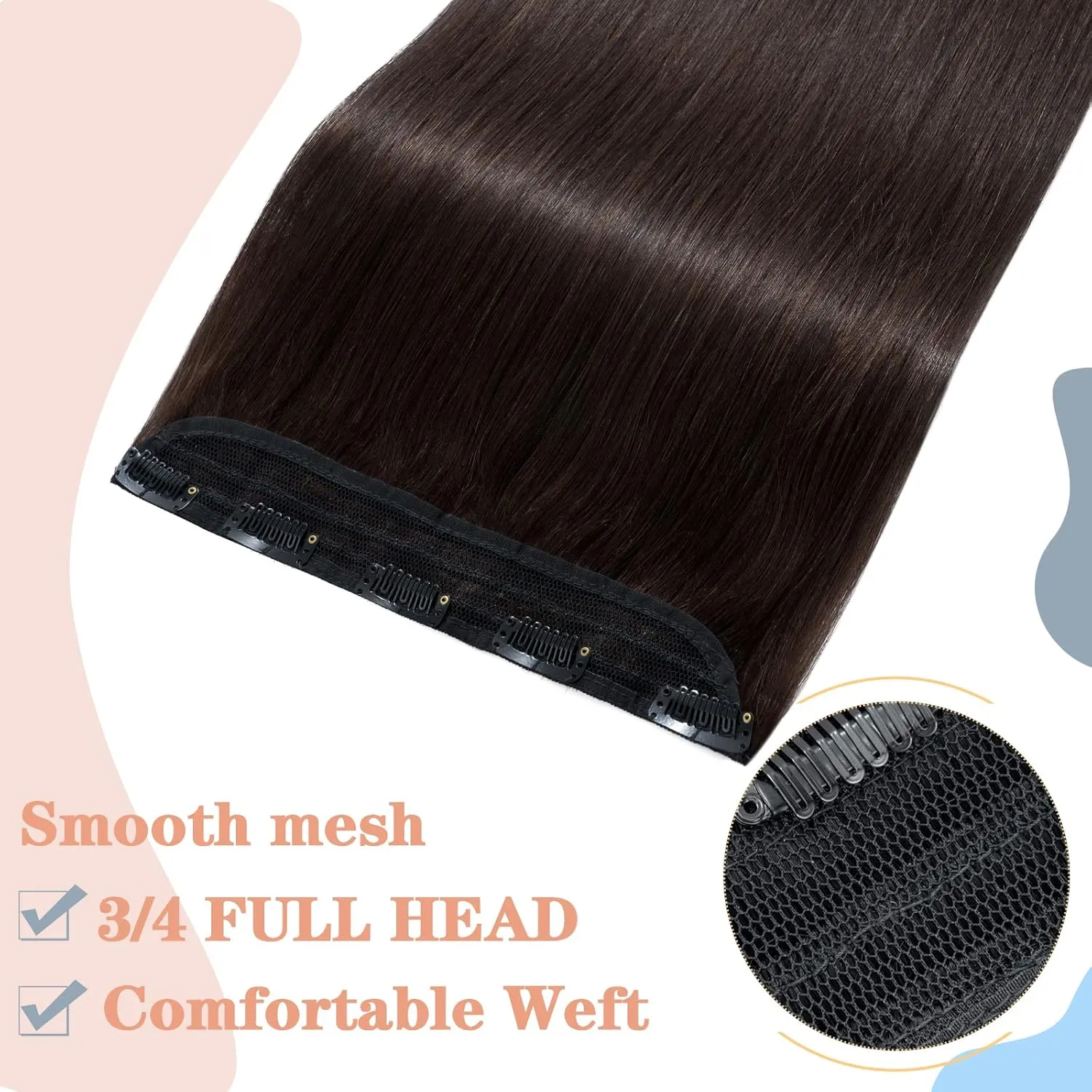 S-noilite Clip-in Hair Extensions - One Piece/5 Clips/3/4 Full Head Standard Weft - 100% Remy Human Hair Straight 10 Inch/40g (#02 Dark Brown)